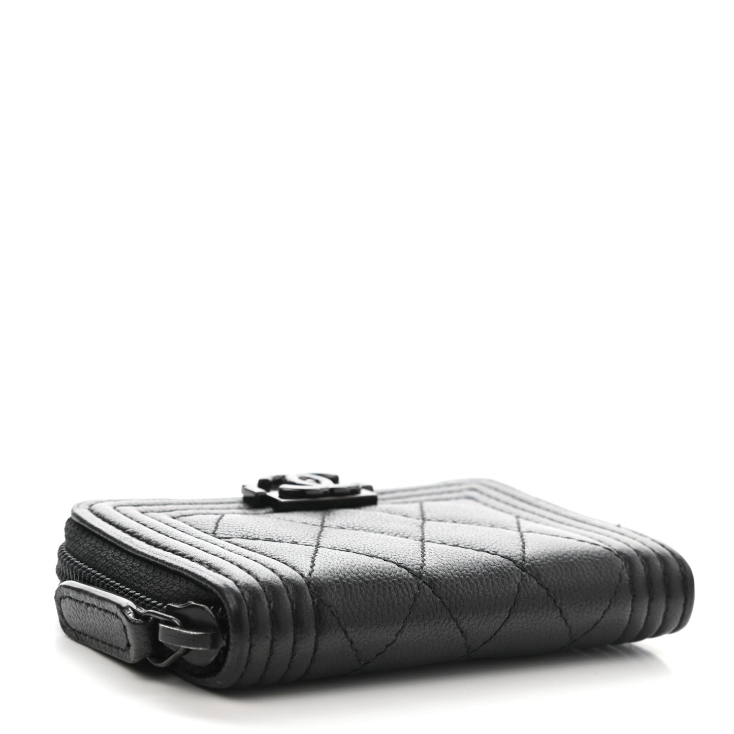 Caviar Quilted Boy Zip Around Coin Purse Wallet So Black