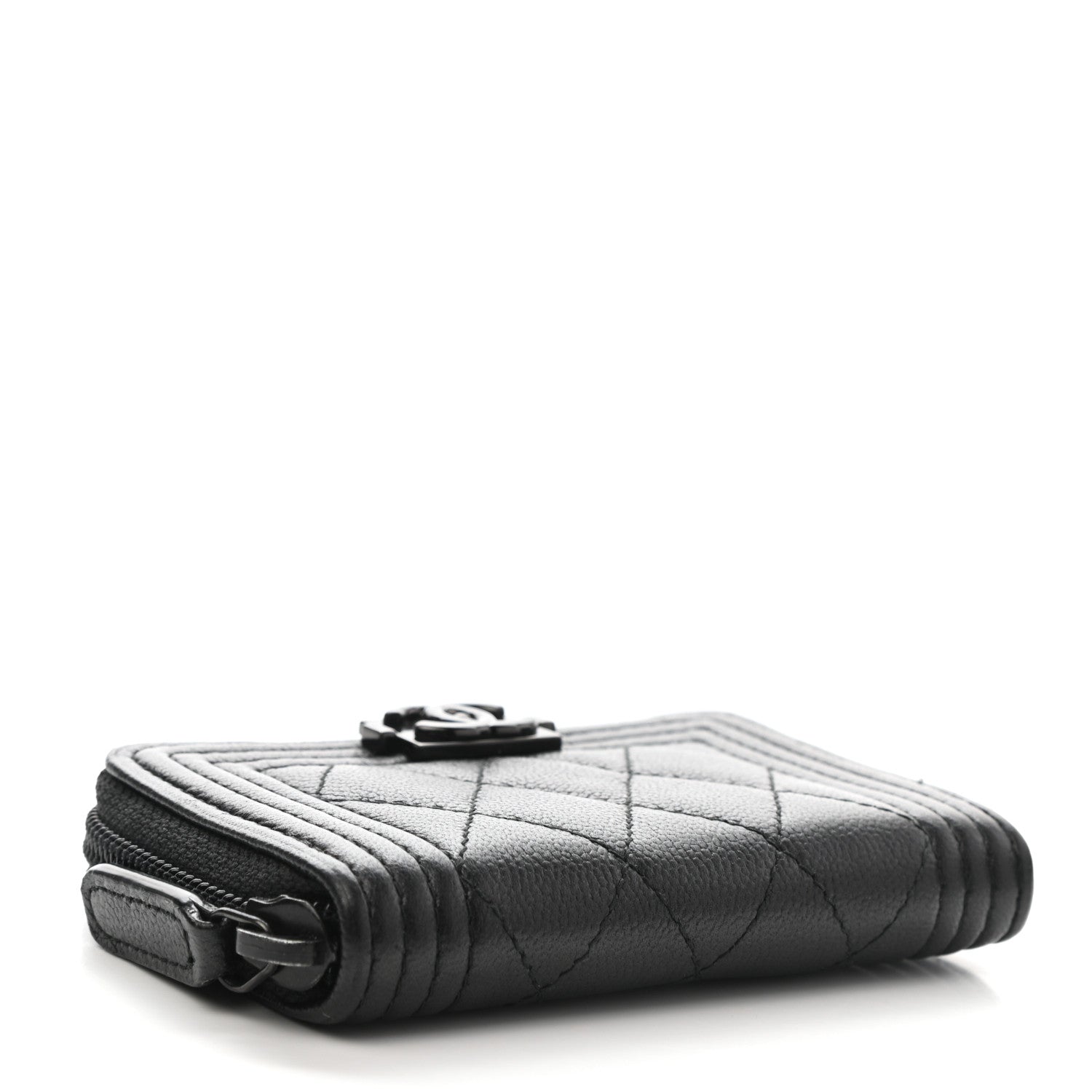 Chanel Caviar Quilted Boy Zip Around Coin Purse Wallet So Black 4 of 8