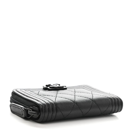 Chanel Caviar Quilted Boy Zip Around Coin Purse Wallet So Black 4 of 8