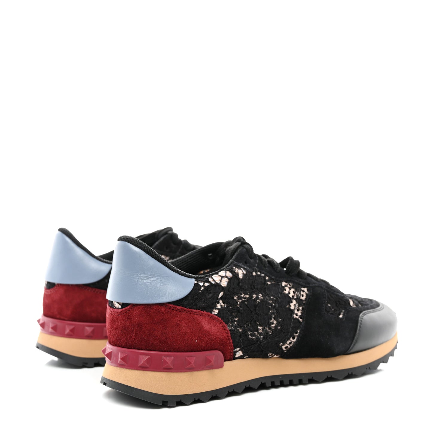 Calfskin Suede Macrame Lace Rockstud Sneakers 38.5 Black