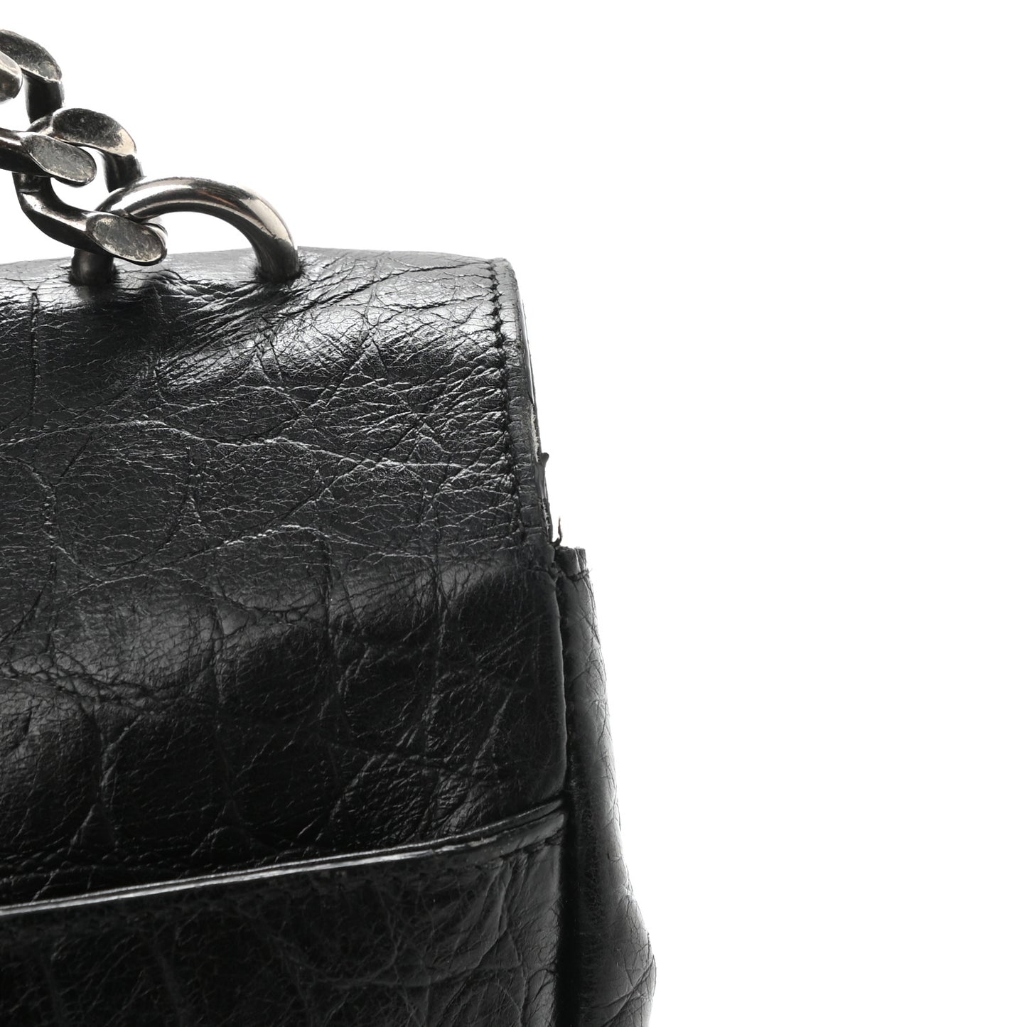 Calfskin Crocodile Embossed Large College Monogram Satchel Black