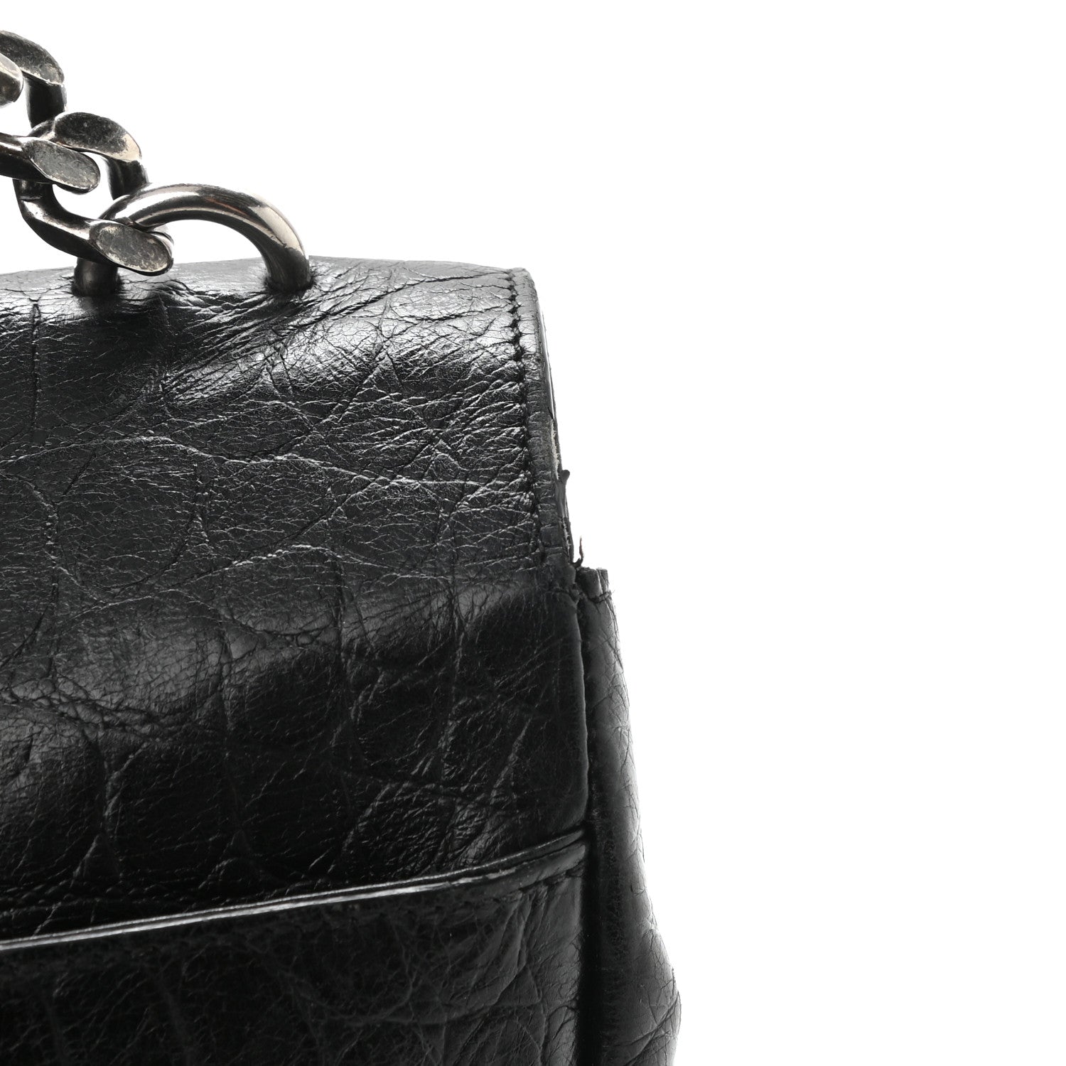 Saint Laurent Calfskin Crocodile Embossed Large College Monogram Satchel Black 11 of 12