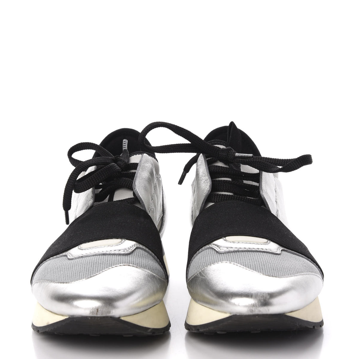 Mesh Calfskin Neoprene Womens Race Runner Sneakers 37 Black Silver