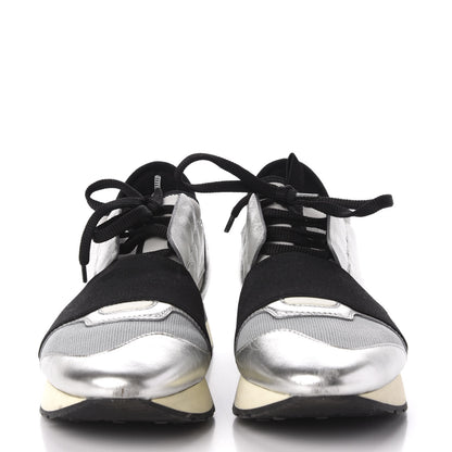Balenciaga Mesh Calfskin Neoprene Womens Race Runner Sneakers 37 Black Silver 2 of 8