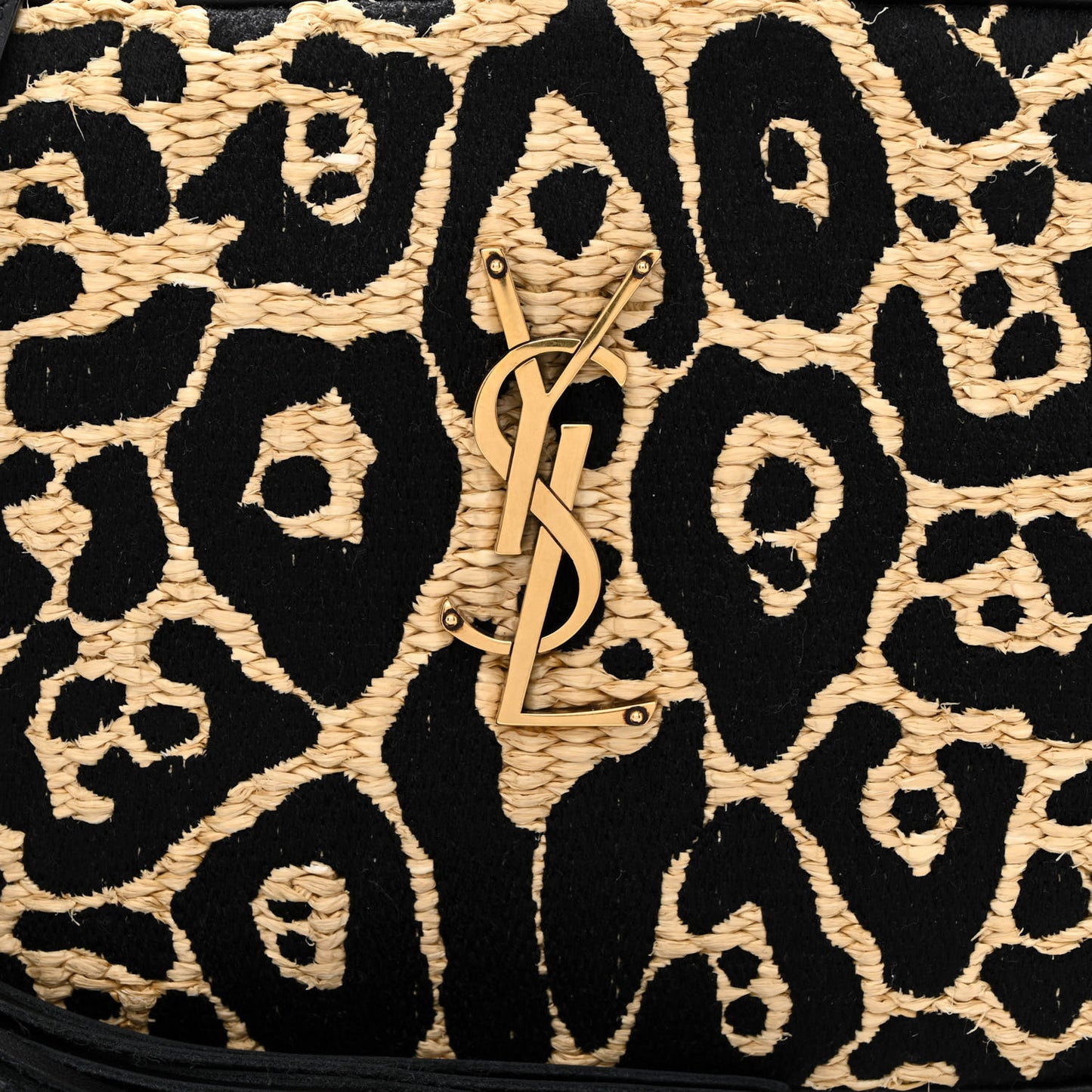 Raffia Calfskin Leopard Print Monogram Lou Camera Bag Natural Beige Black