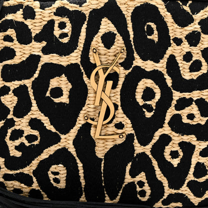 Saint Laurent Raffia Calfskin Leopard Print Monogram Lou Camera Bag Natural Beige Black 8 of 11