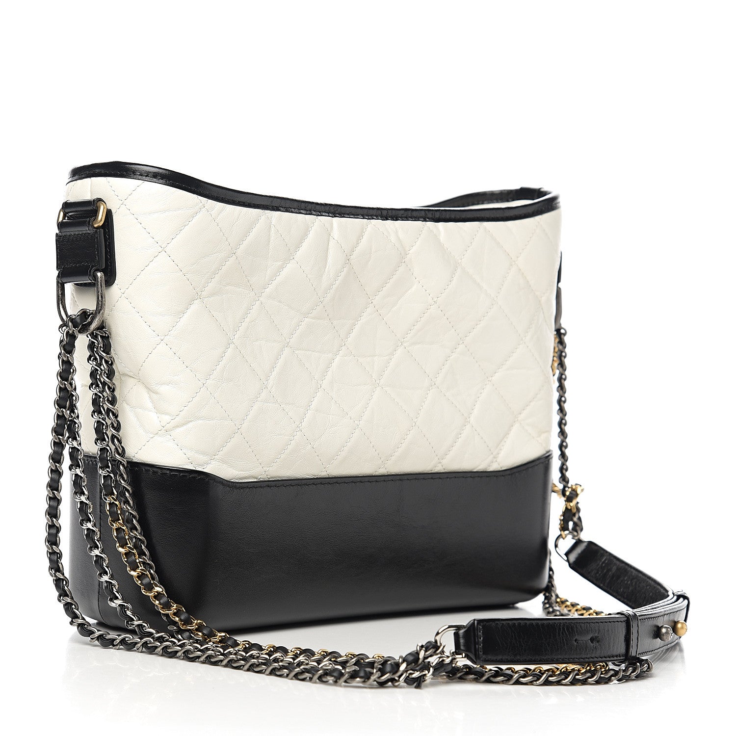 Chanel Aged Calfskin Quilted Medium Gabrielle Hobo Black White 2 of 9