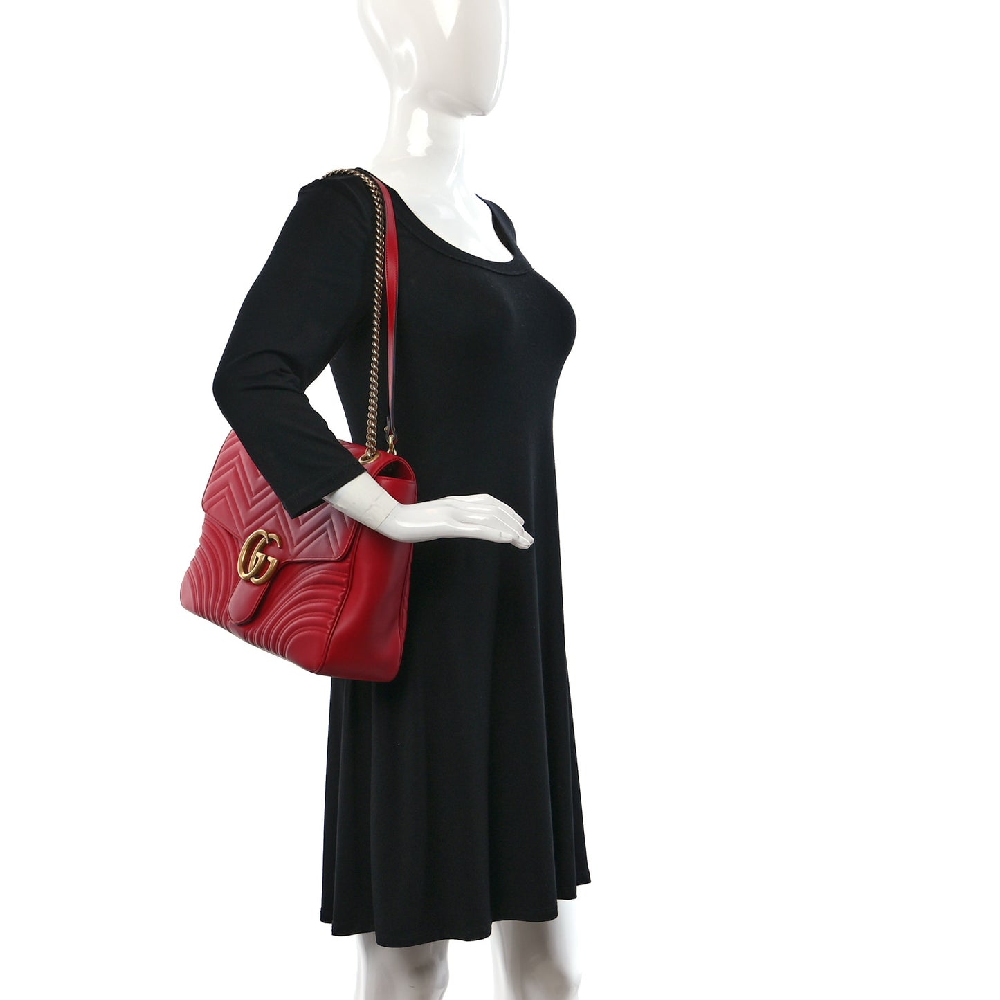 Calfskin Matelasse Large GG Marmont Shoulder Bag Hibiscus Red
