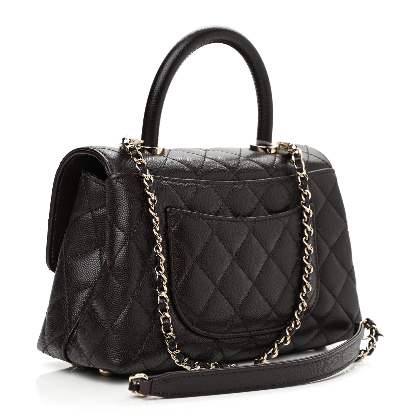Caviar Quilted Mini Coco Handle Flap Dark Brown