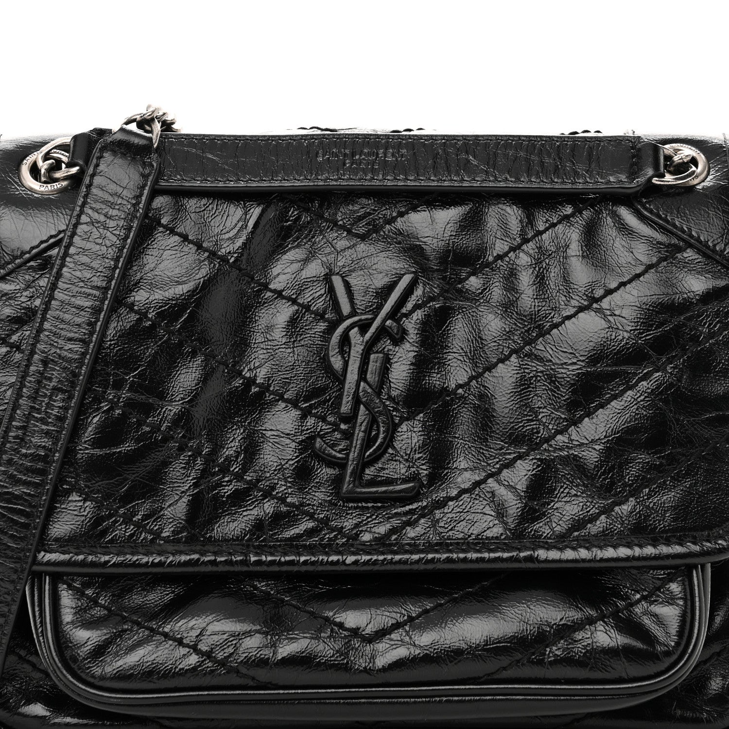 Saint Laurent Crinkled Calfskin Matelasse Monogram Baby Niki Chain Satchel Black 8 of 10