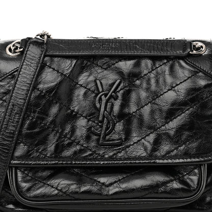 Saint Laurent Crinkled Calfskin Matelasse Monogram Baby Niki Chain Satchel Black 8 of 10