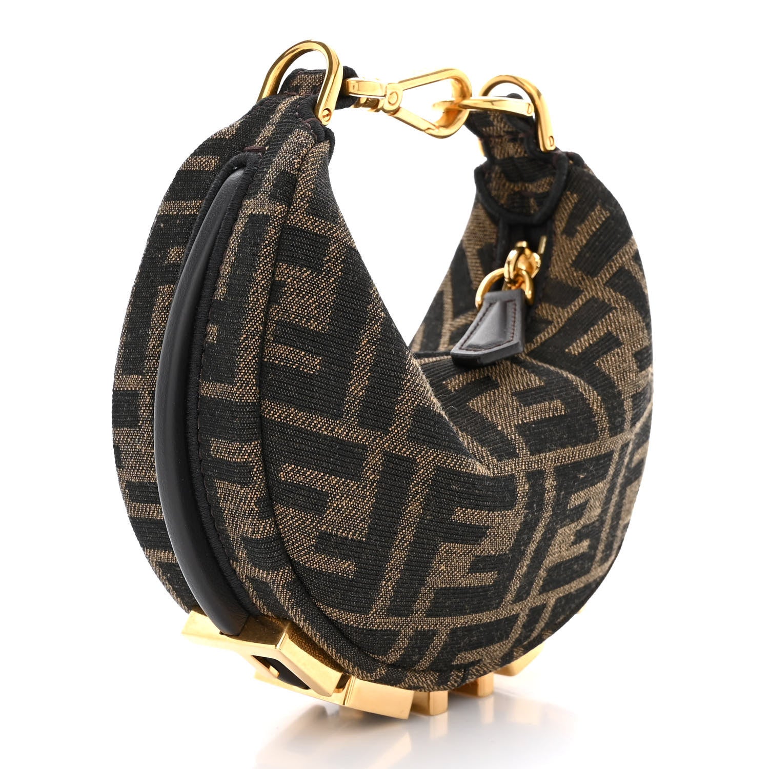 Fendi Fabric Jacquard FF 1974 Nano Fendigraphy Hobo Charm Tobacco Moro 3 of 10