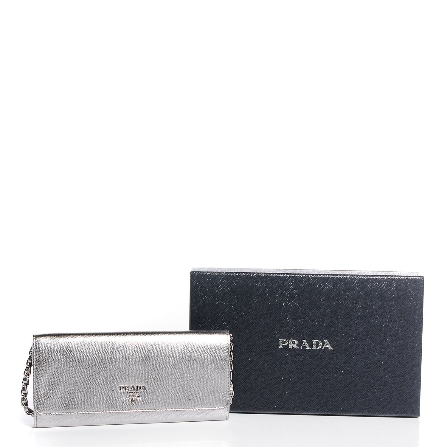 Prada Saffiano Metal Oro Chain Wallet Cromo 8 of 8