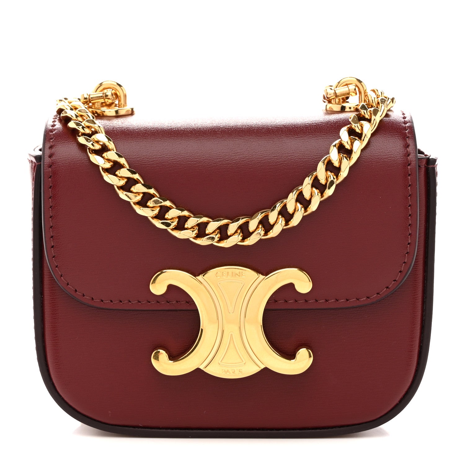 Celine Shiny Calfskin Mini Chain Claude Burgundy 1 of 11