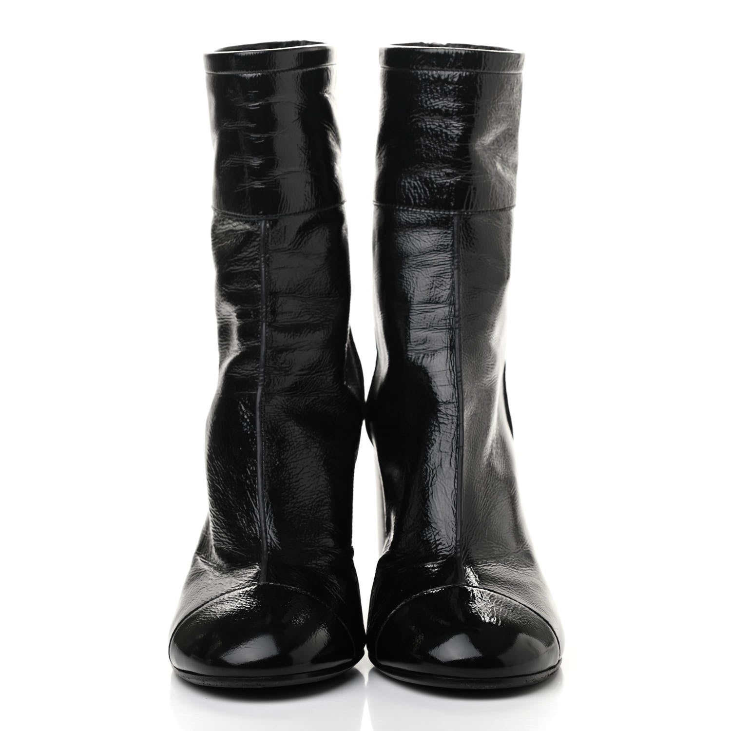 Chanel Shiny Crumpled Calfskin CC Cap Toe Short Boots 36 Black 2 of 8