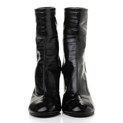 Chanel Shiny Crumpled Calfskin CC Cap Toe Short Boots 36 Black 2 of 8