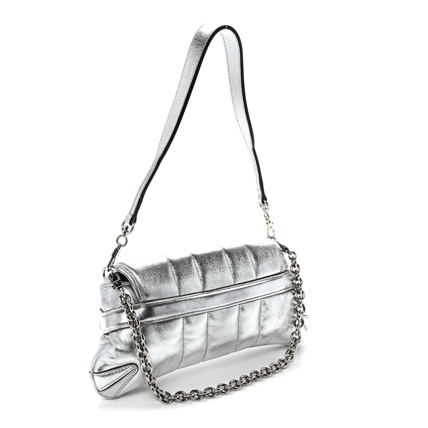 Metallic Nappa Vertical Matelasse Small Maxi Horsebit Chain Shoulder Bag Silver