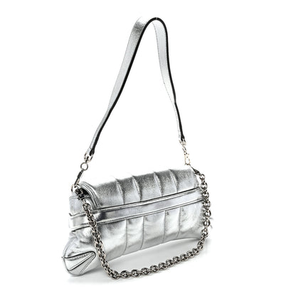 Gucci Metallic Nappa Vertical Matelasse Small Maxi Horsebit Chain Shoulder Bag Silver 3 of 9