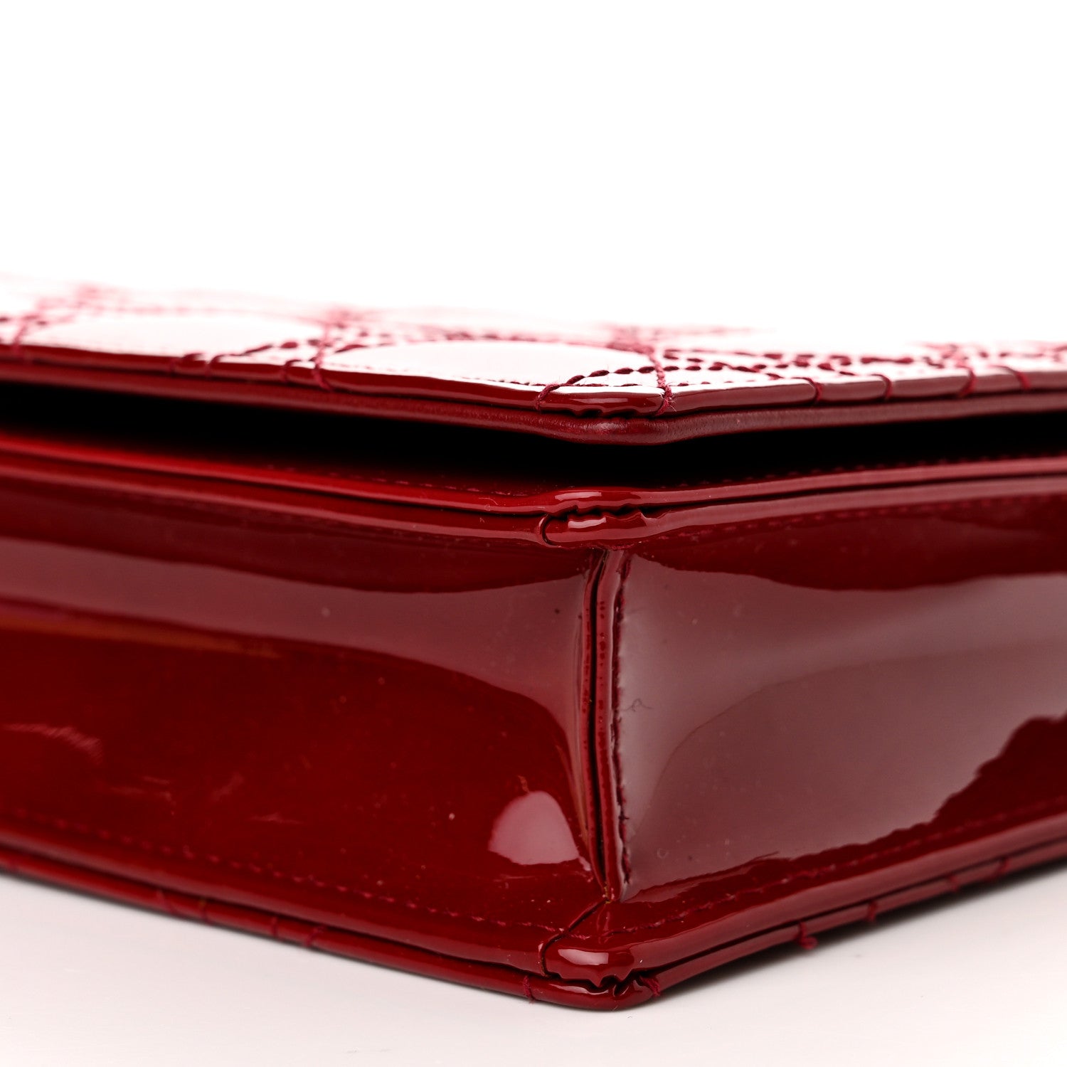 Christian Dior Patent Cannage Lady Dior Chain Wallet Rouge Ceris 11 of 15