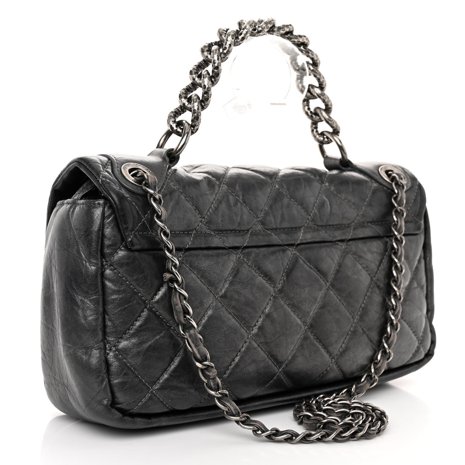 Chanel Aged Calfskin Quilted Small Pondichery Flap Dark Grey 3 of 12