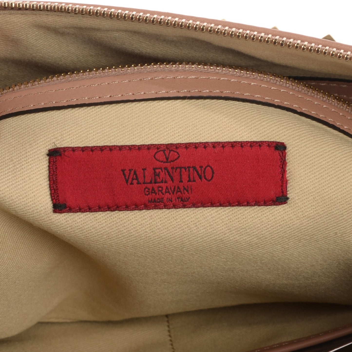 Vitello Large Rockstud Zip Pouch Soft Noisette