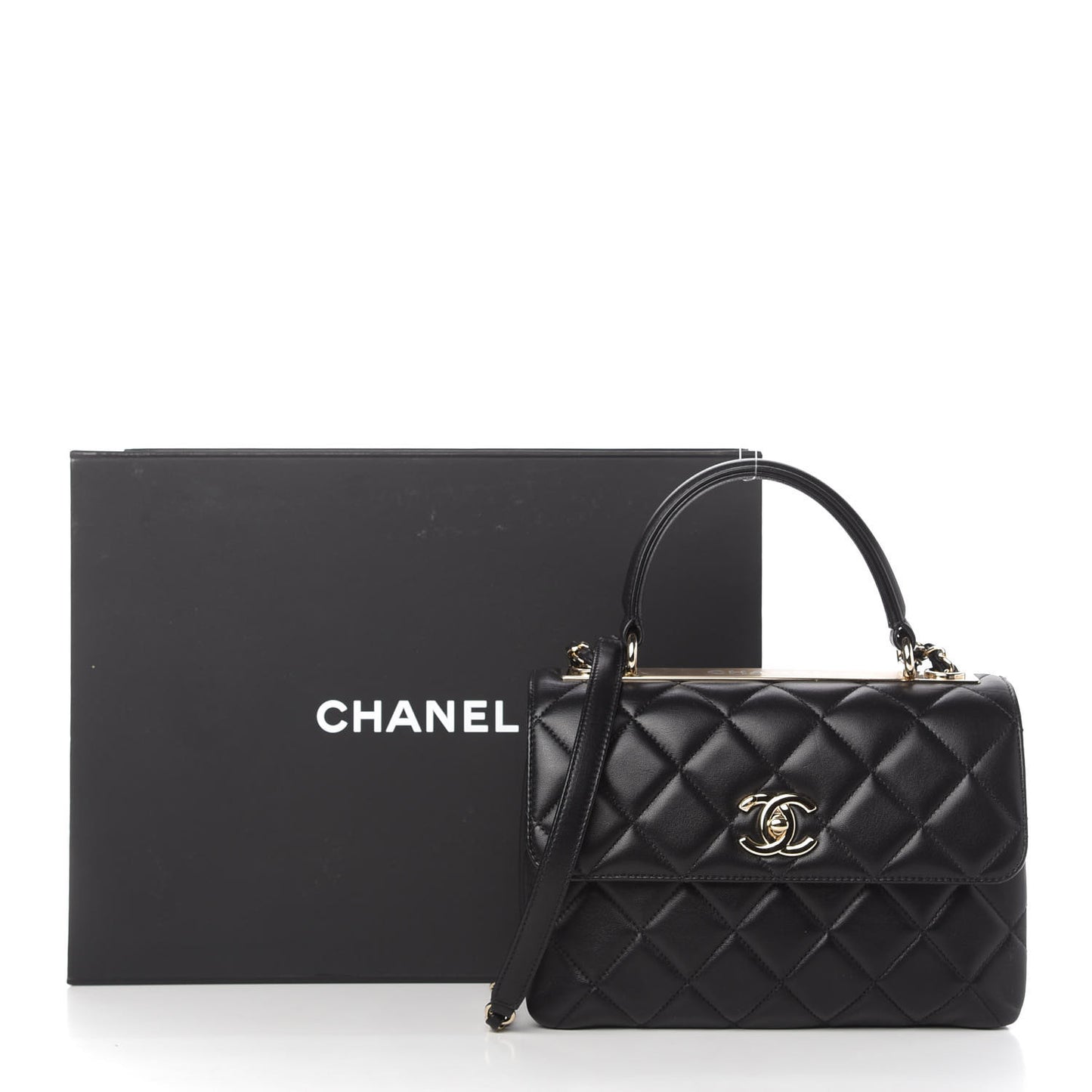 Lambskin Quilted Small Trendy CC Dual Handle Flap Bag Black