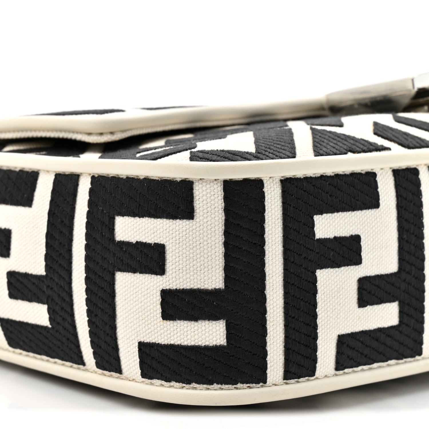 Fendi Canvas Vitello King FF Embroidered Baguette White Black 10 of 10