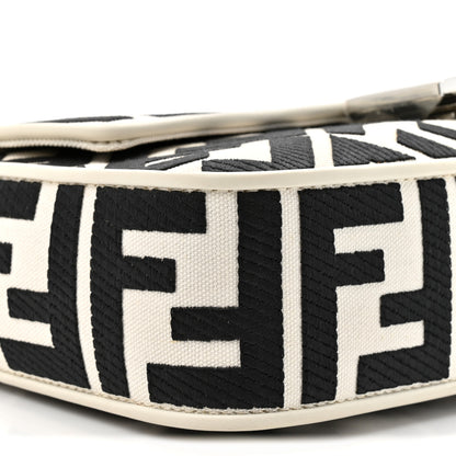 Fendi Canvas Vitello King FF Embroidered Baguette White Black 10 of 10