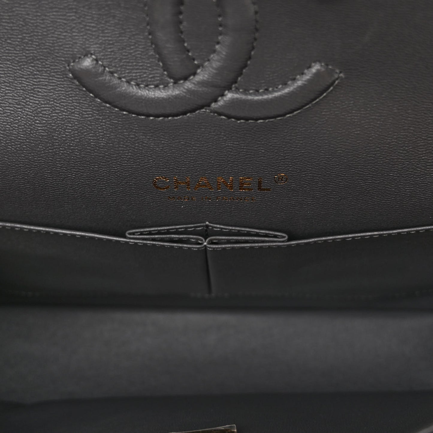 Caviar Quilted Medium Double Flap Dark Grey