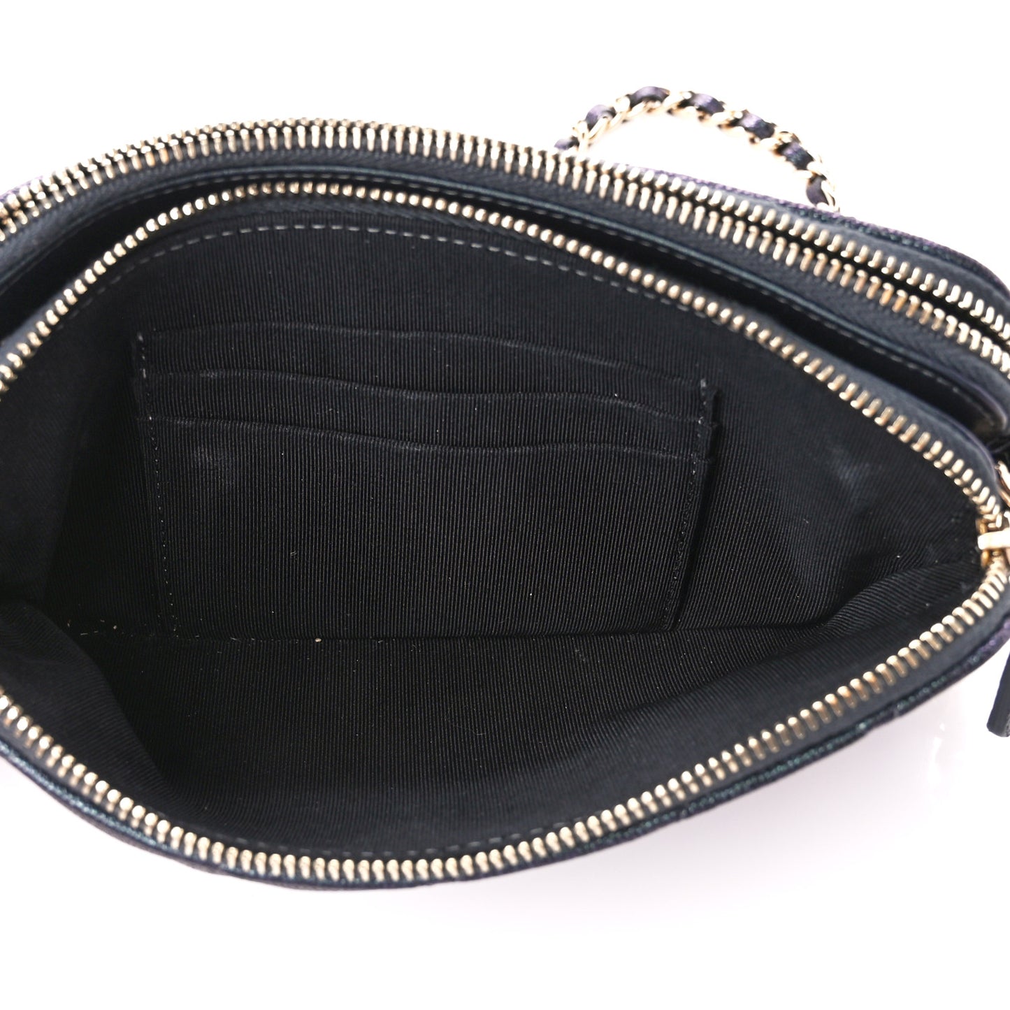 Iridescent Caviar Quilted Small Clutch With Chain Black