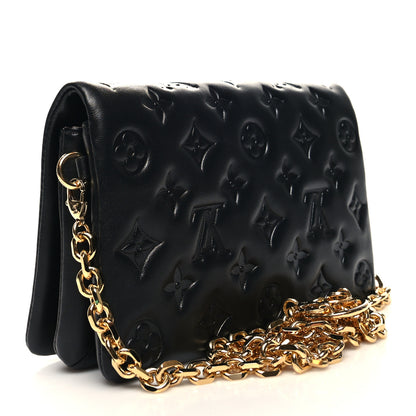 Louis Vuitton Lambskin Embossed Monogram Pochette Coussin Black 3 of 10