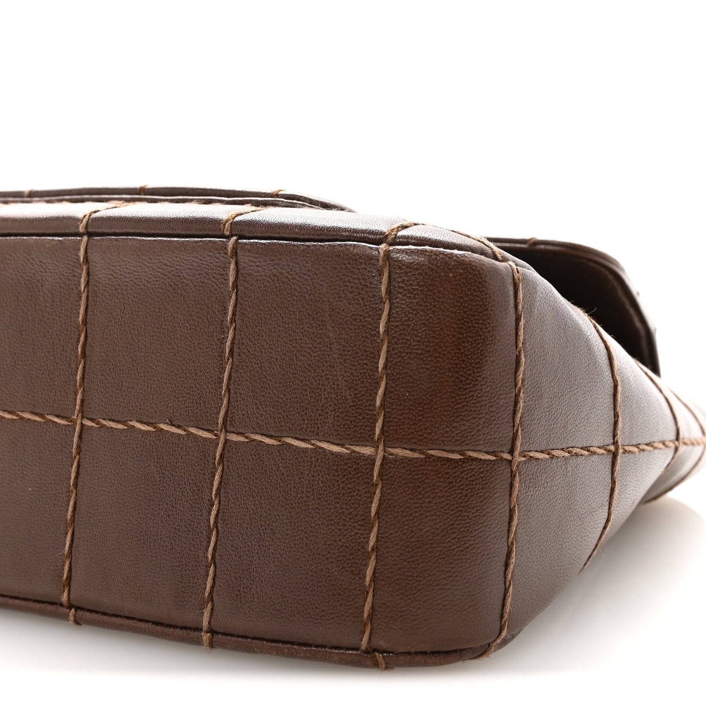 Lambskin Square Double Stitch Flap Dark Brown