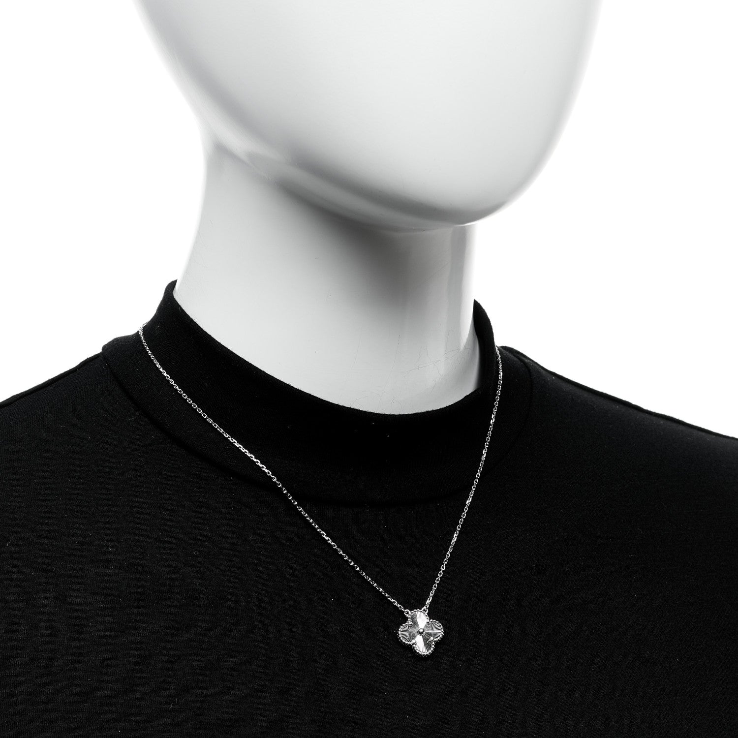 Van Cleef & Arpels 18K White Gold Guilloche Vintage Alhambra Pendant Necklace 2 of 6