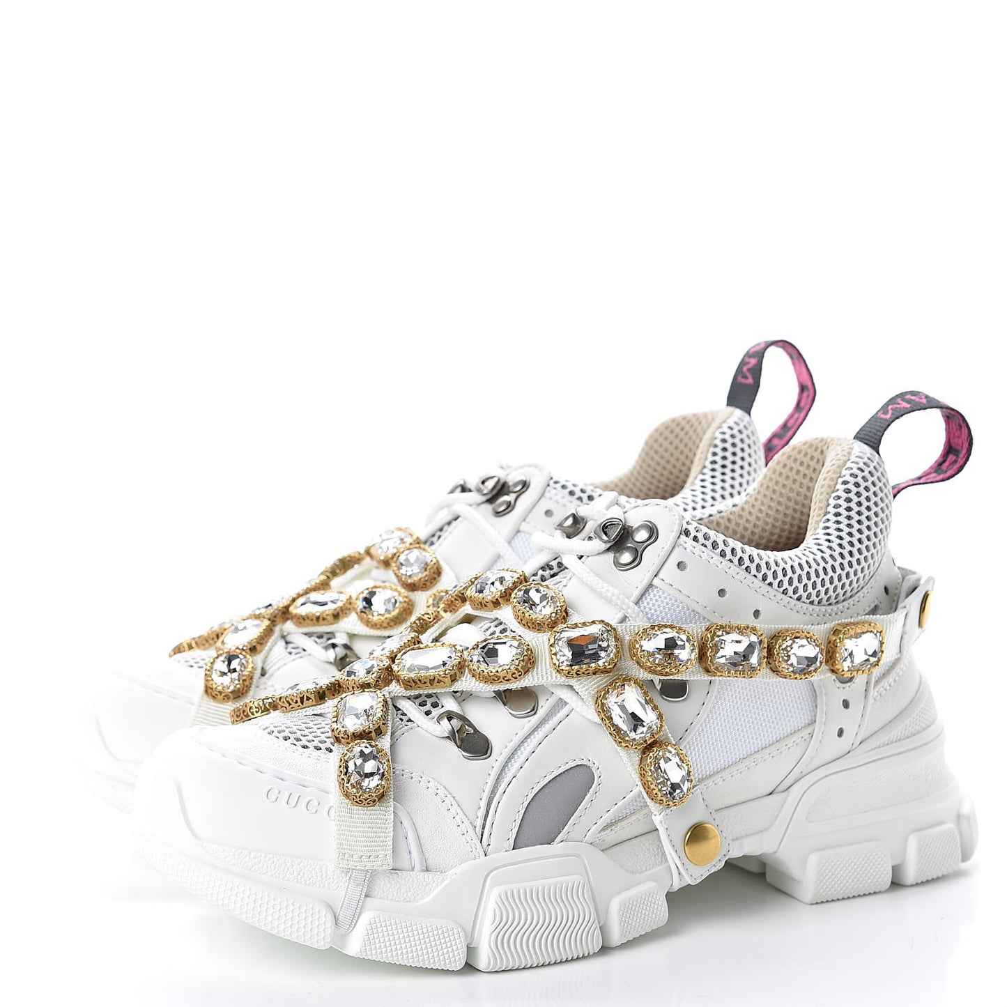 X SEGA Mesh Calfskin Suede Removable Crystals Womens Flashtrek Sneakers 37 Great White