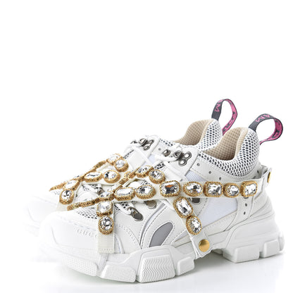 Gucci X SEGA Mesh Calfskin Suede Removable Crystals Womens Flashtrek Sneakers 37 Great White 3 of 11