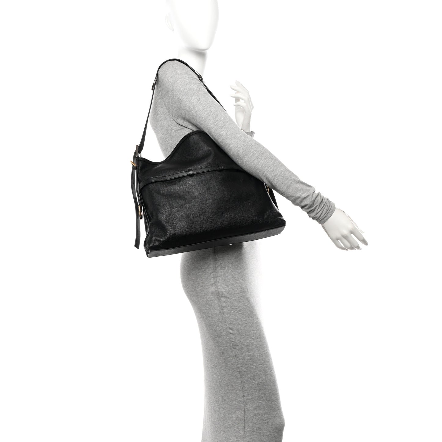 Tumbled Calfskin Medium Voyou Bag Black