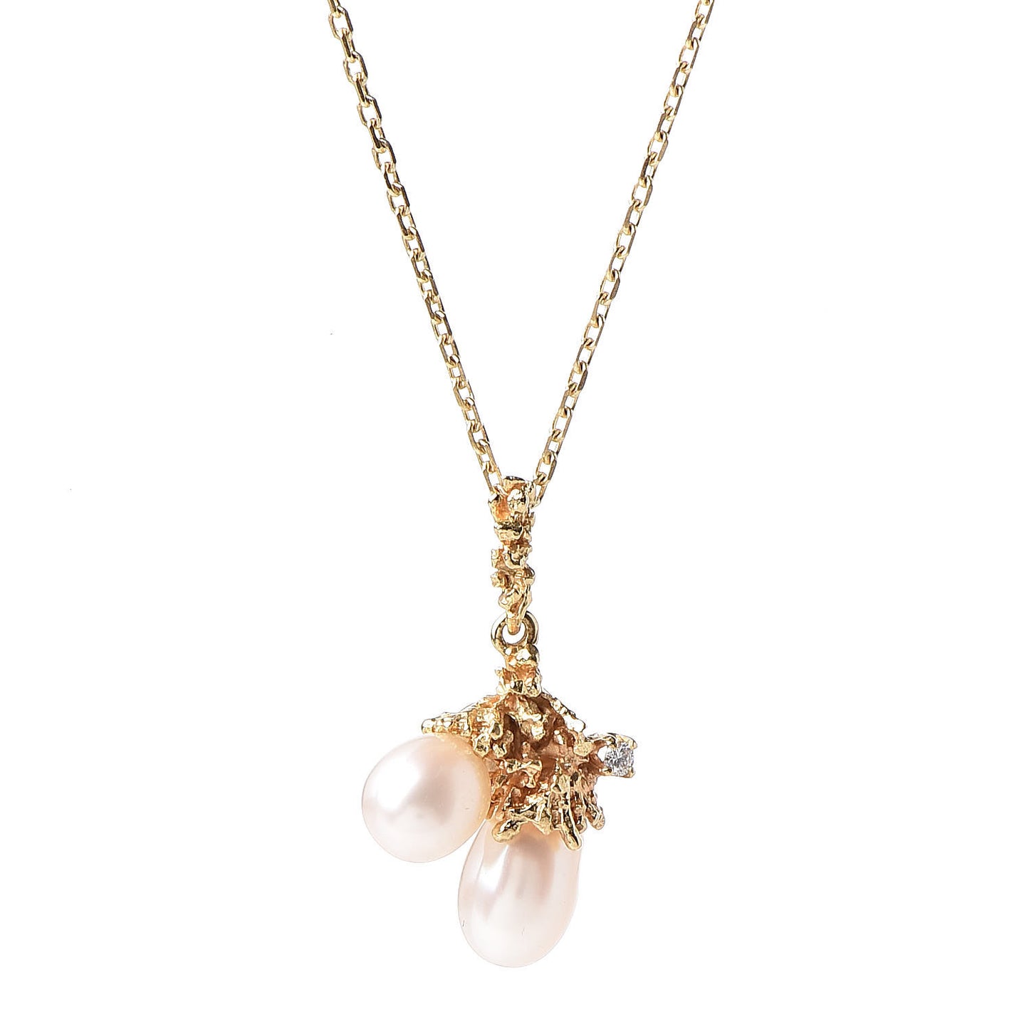 18K Yellow Gold Diamond Akoya Pearl Freeform Pendant Necklace