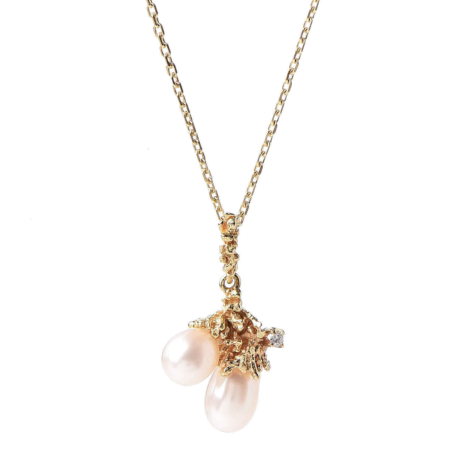 Mikimoto 18K Yellow Gold Diamond Akoya Pearl Freeform Pendant Necklace 4 of 5