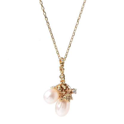 Mikimoto 18K Yellow Gold Diamond Akoya Pearl Freeform Pendant Necklace 4 of 5
