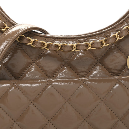Chanel Shiny Crumpled Calfskin Quilted Wavy CC Hobo  Dark Beige 8 of 11