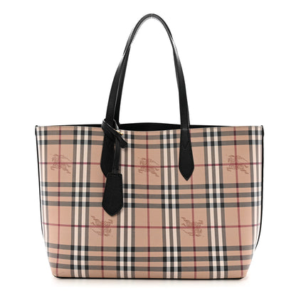 Burberry Grainy Calfskin Haymarket Check Medium Reversible Tote Black 1 of 12