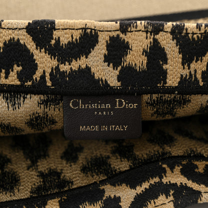 Christian Dior Canvas Mizza Embroidered Large Leopard Book Tote Beige 5 of 9