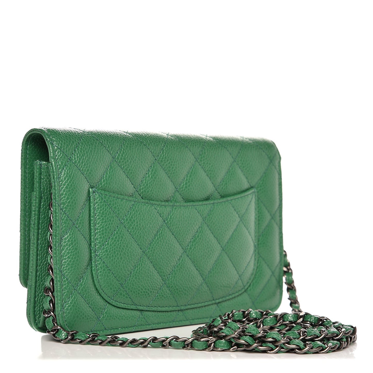 Caviar Quilted Wallet On Chain WOC Green