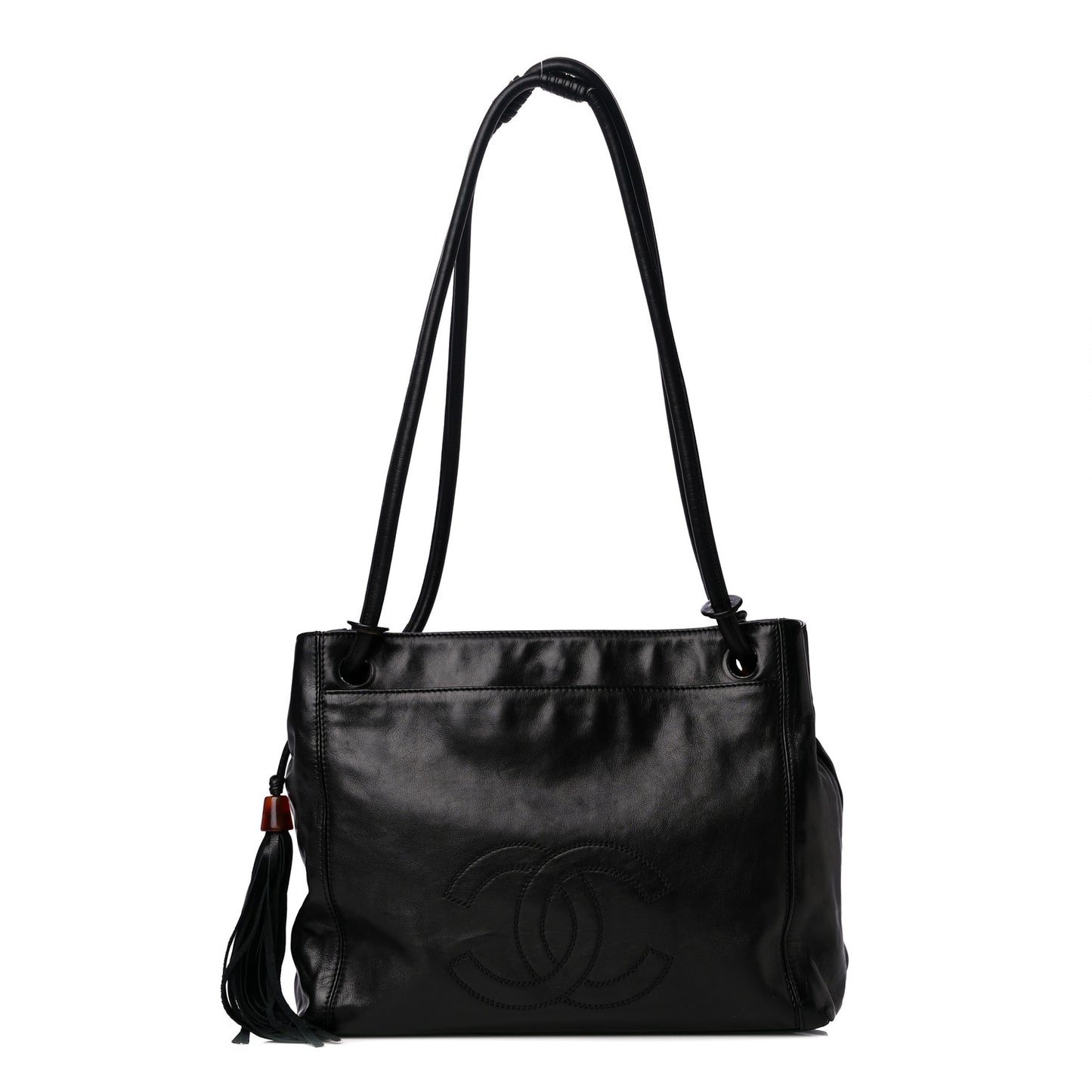 Lambskin CC Tassel Shoulder Bag Black