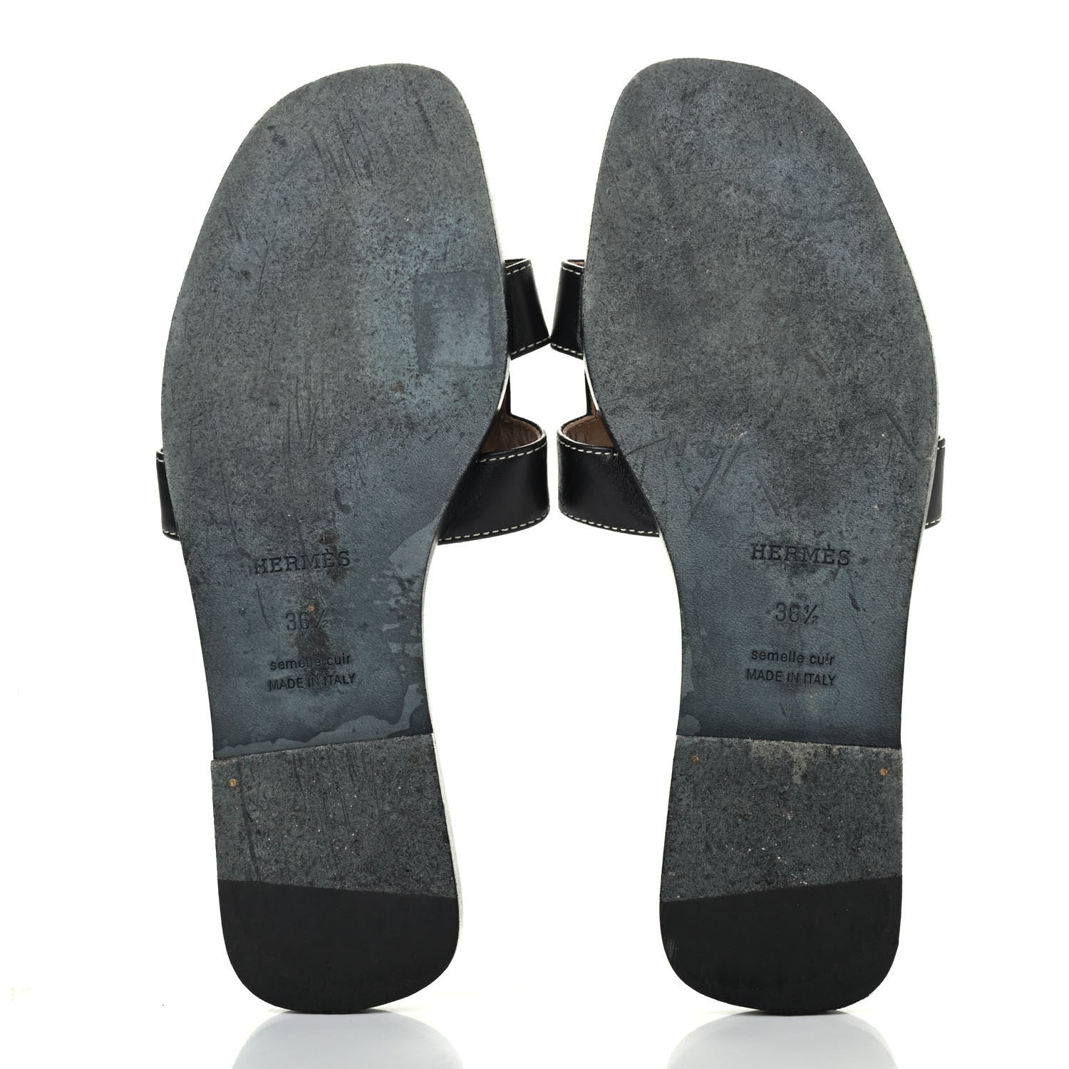 Hermes Box Calfskin Oran Sandals 36.5 Black 4 of 4