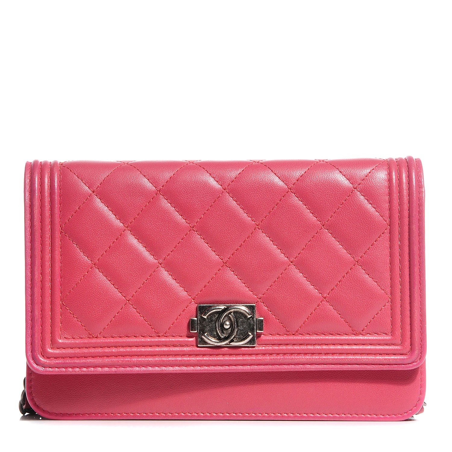 Chanel Lambskin Quilted Boy Wallet On Chain WOC Pink 1 of 8
