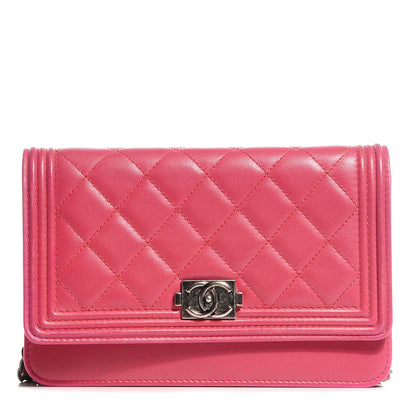 Chanel Lambskin Quilted Boy Wallet On Chain WOC Pink 1 of 8