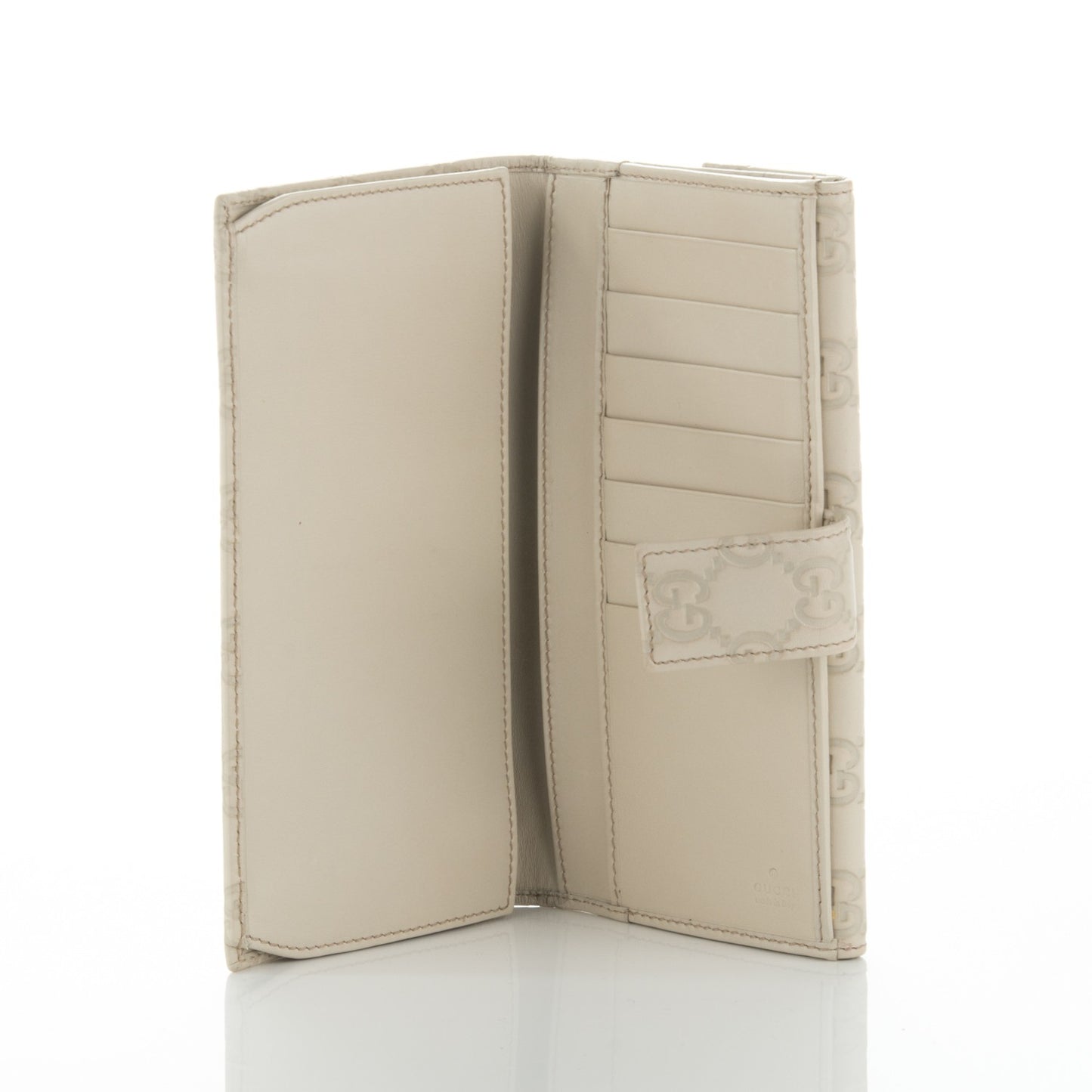 Guccissima Margaux Calfskin Metal Bar Continental Flap Wallet Mystic White