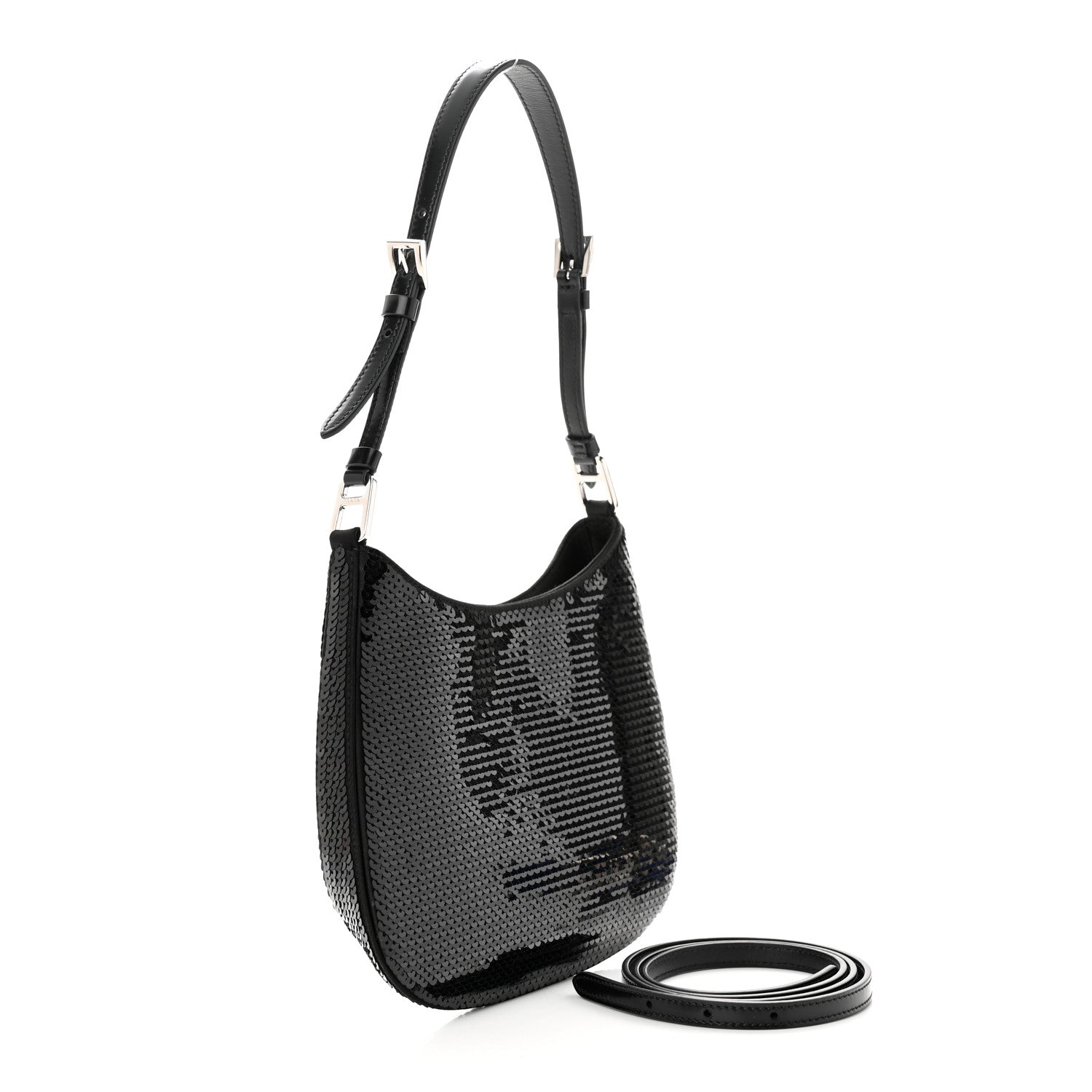 Prada Paillettes Sequin Logo Cleo Adjustable Strap Shoulder Bag Black White 3 of 10