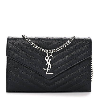 Saint Laurent Grain De Poudre Matelasse Chevron Monogram Chain Wallet Black 1 of 11